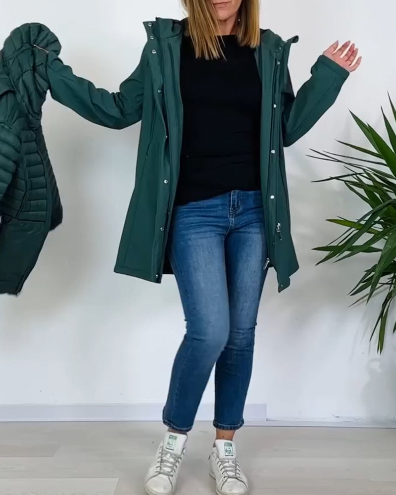 Manteau tendance de couleur unie avec fermeture éclair et bouton amovible