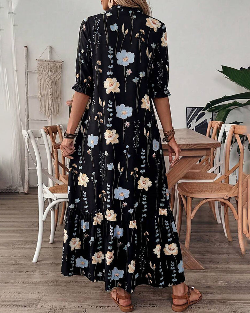 Robe Florale Revers Maxi