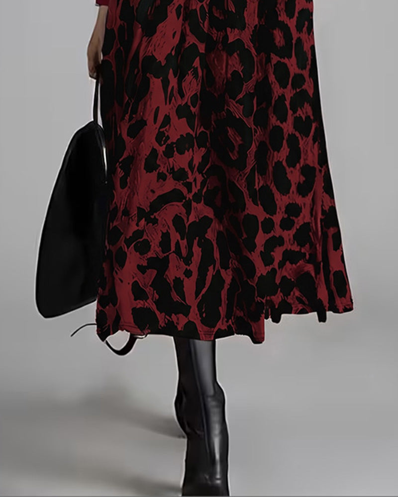Robe Col Rond Léopard Jupe Ample
