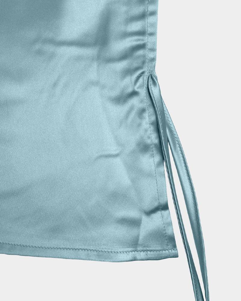 Blouse Sans Manches Col V À Cordon