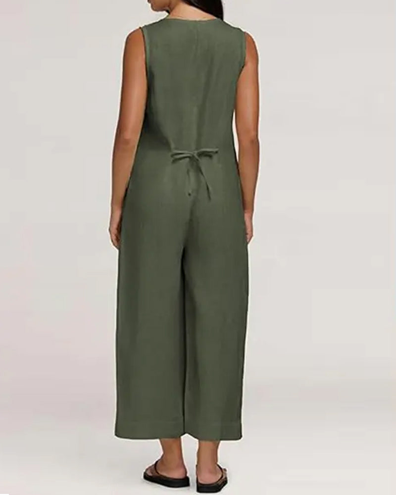 Combinaison Col En V Simple Boutonnage Sans Manches