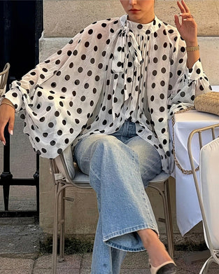 Blouse Décontractée À Pois Manches Longues