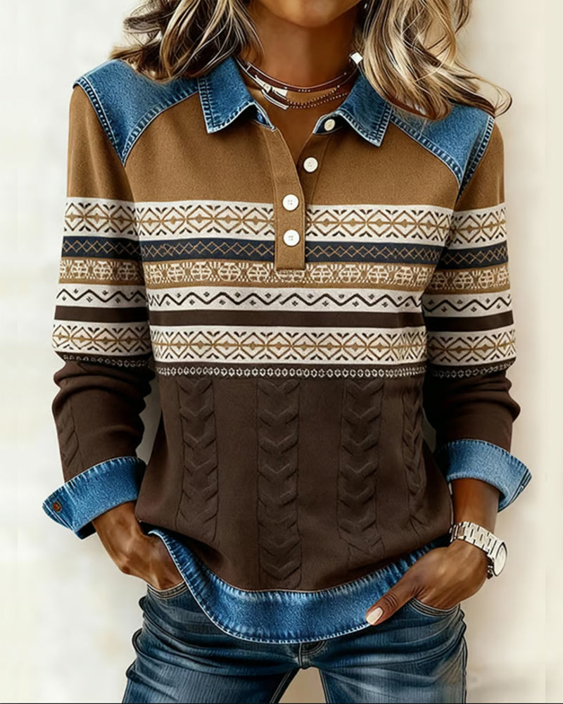 Sweat À Col Boutonné Et Motifs En A-Plat