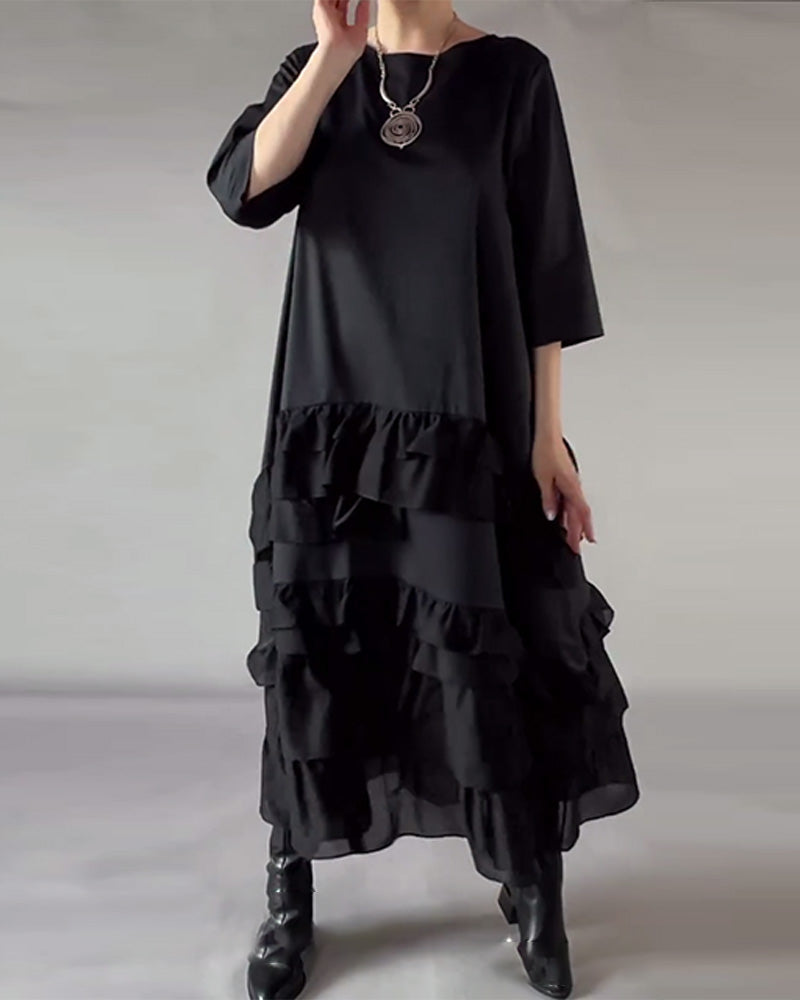 Robe À Col Rond À Double Couche