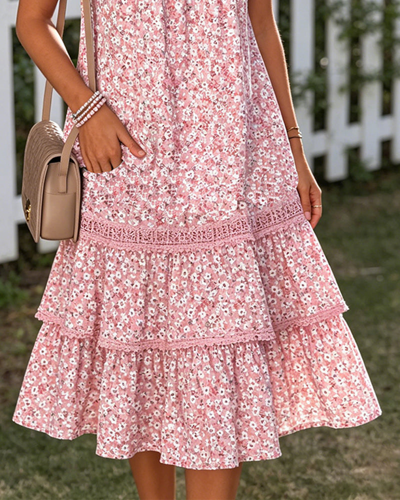Robe Col Rond Florale À Volants