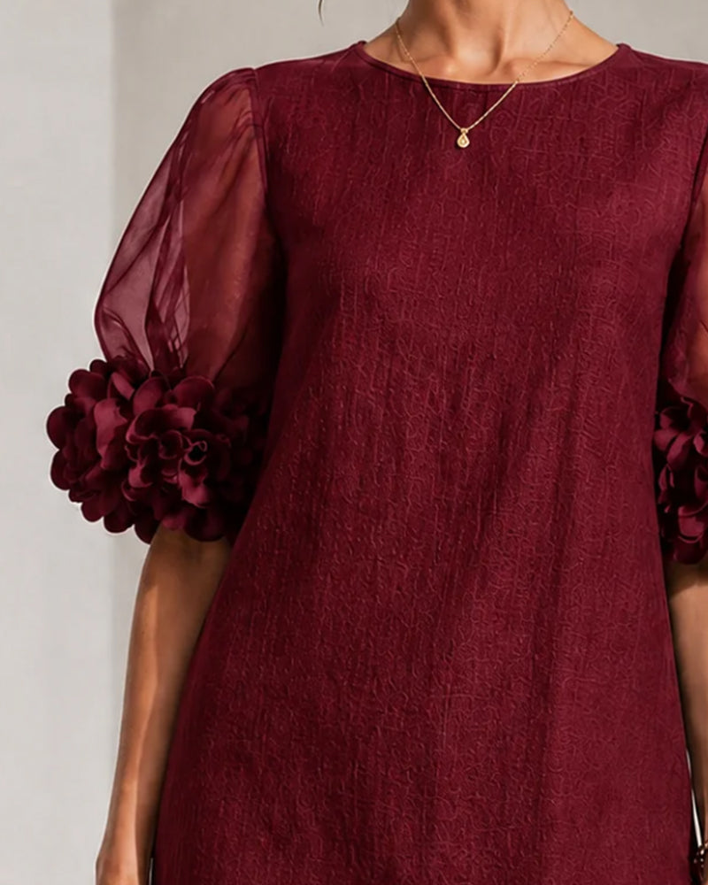 Robe Élégante Col Rond Manches Ballon