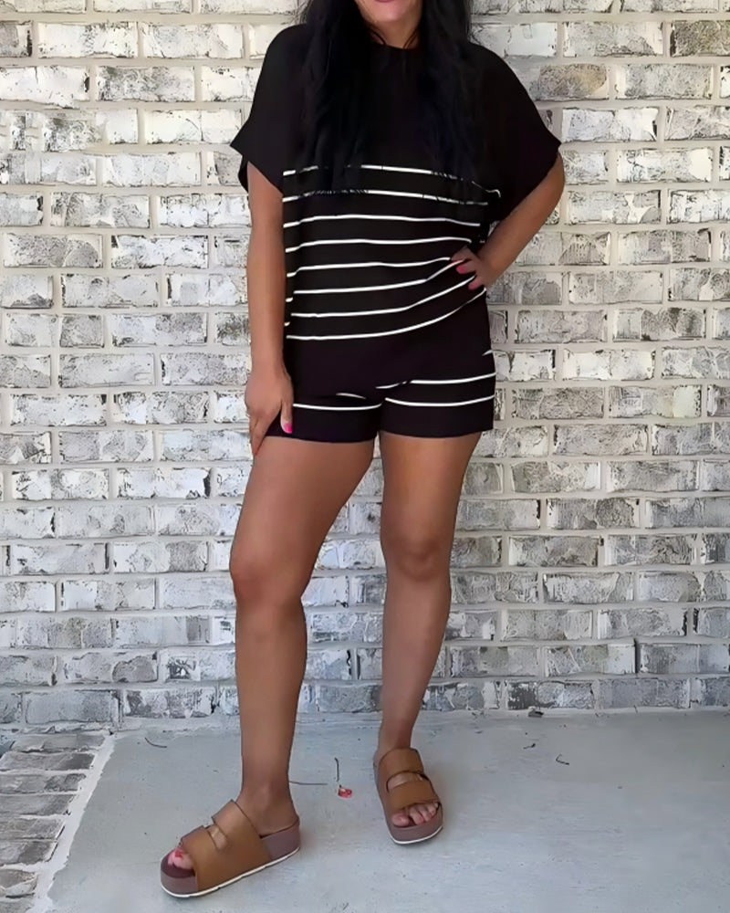 Ensemble Rayure Ample Décontracté Shorts