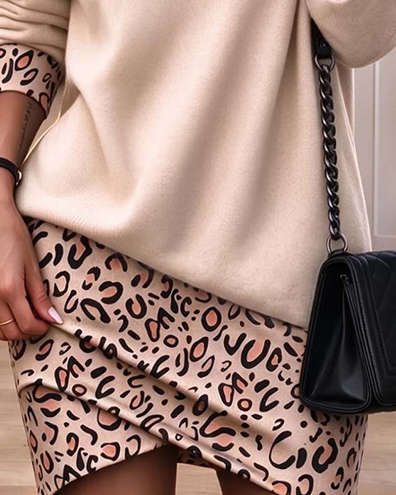Robe Col Haut Léopard Imprimé Slim