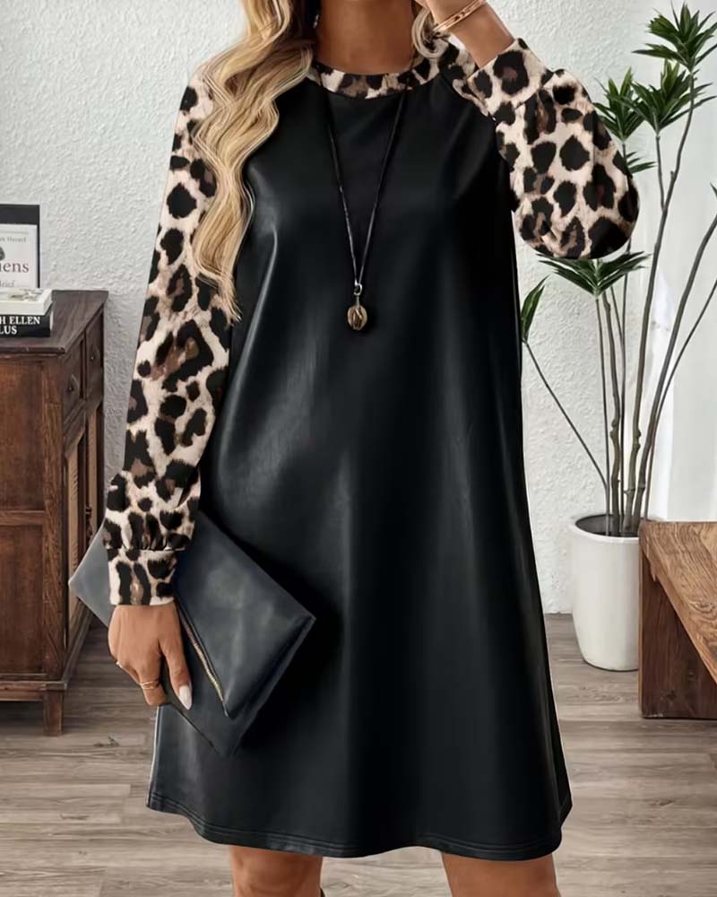 Robe Col-Rond Léopard Patchwork