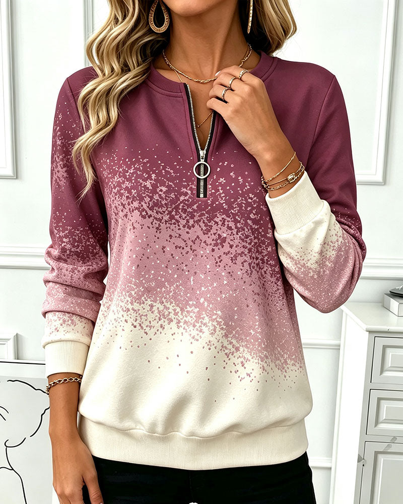 Sweat-Shirt Fermeture Éclair Dégradé Contraste