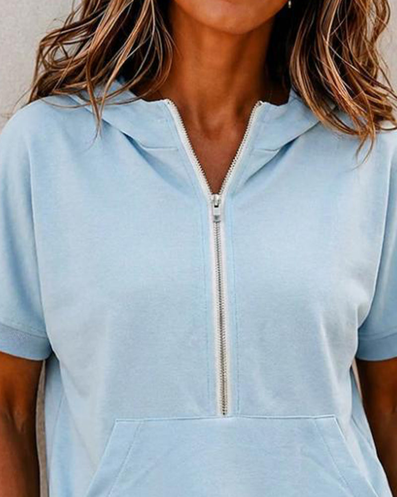 Blouse Fermeture Éclair Poche Manche Courte