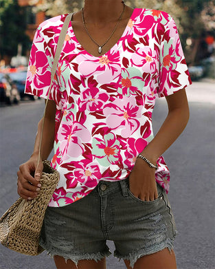 T-Shirt Col En V Confortable Manches Courtes