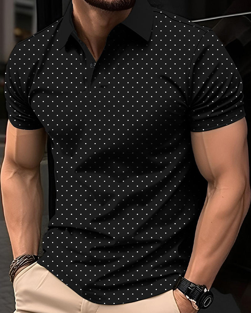 T-Shirt Décontracté À Col Polo Et Petits Pois