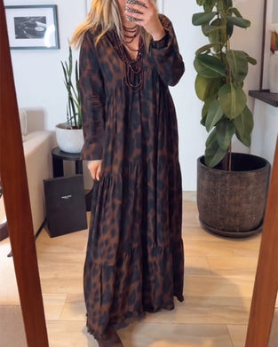 Robe Col V Imprimé Léopard Mode Maxi