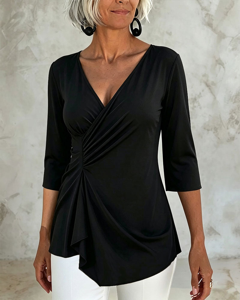 Blouse Col En V Drapé Irrégulier