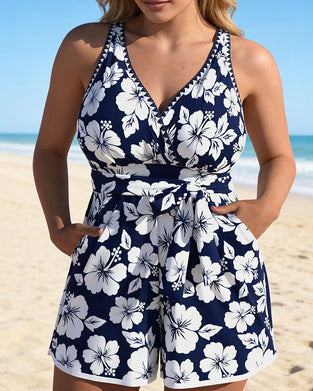 Une-Pièce Hibiscus Encolure V Court