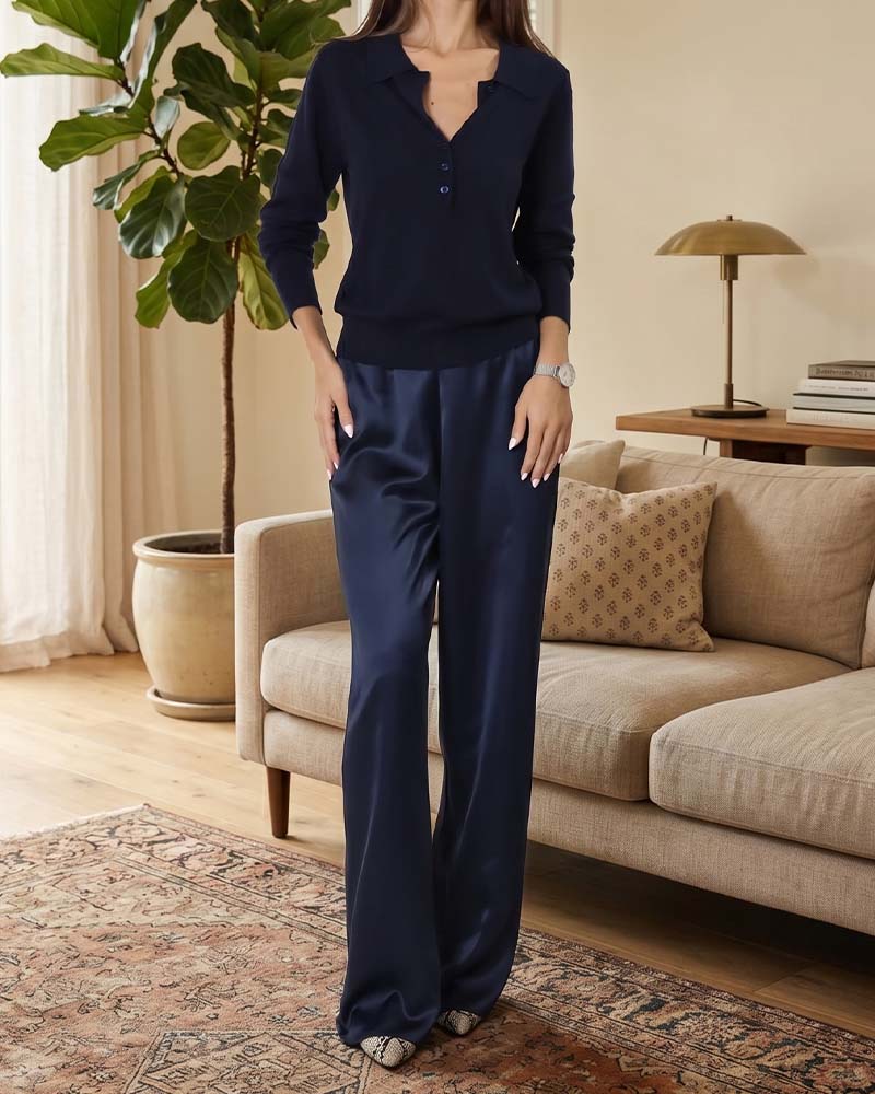 Pantalon Décontracté Unie Droit