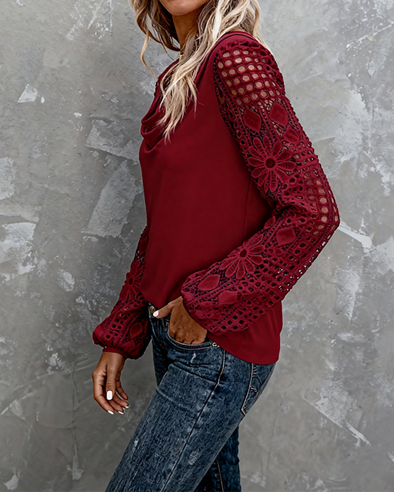 Blouse Dentelle Crochet Col Froncé