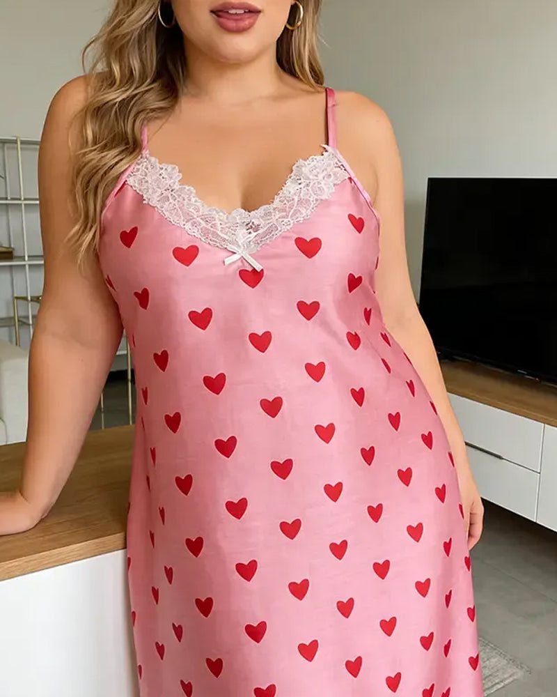 Robe de Nuit Bretelles Spaghetti Cœur Dentelle