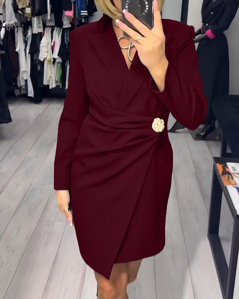 Robe Unie À Col Tailleur Tendance