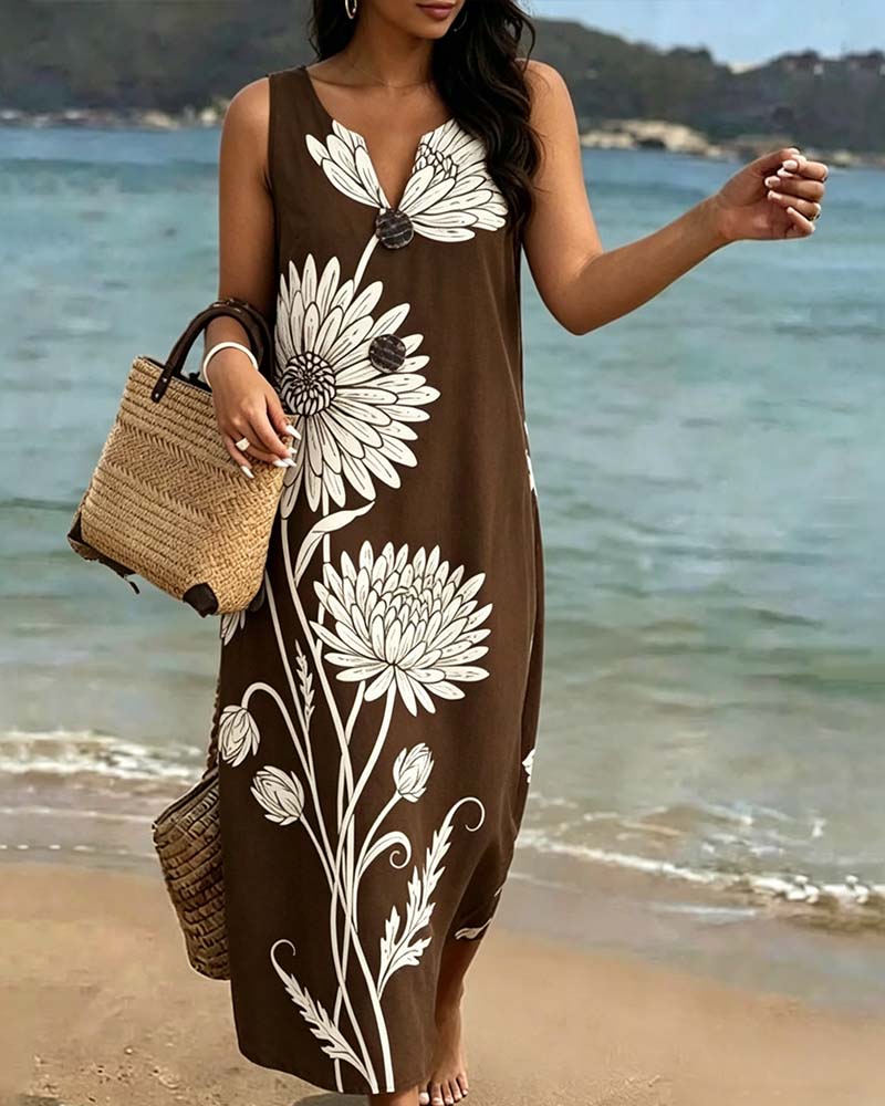 Robe Sans Manches Florale Imprimé
