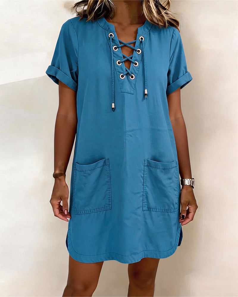 Robe Attacher Col En V Poche Fourreau