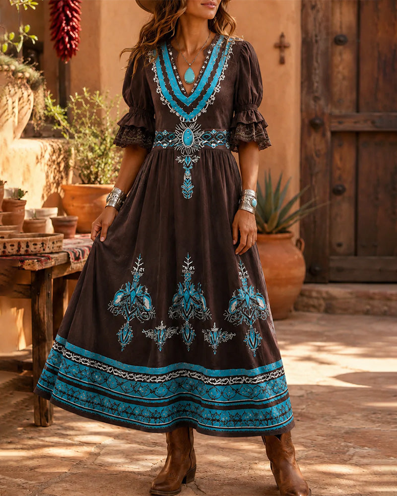 Robe Bohémienne Ethnique Imprimé Maxi