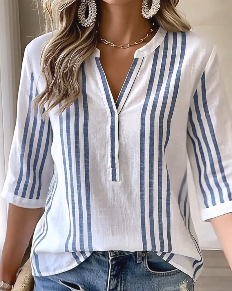 Blouse Rayure Verticale Col Montant