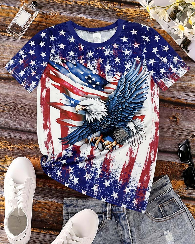 T-Shirt Étoiles Et Rayures Aigle Imprimé