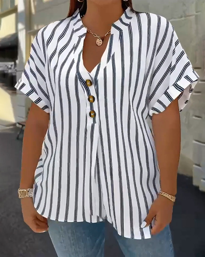 Blouse à Boutons Col en V Rayée