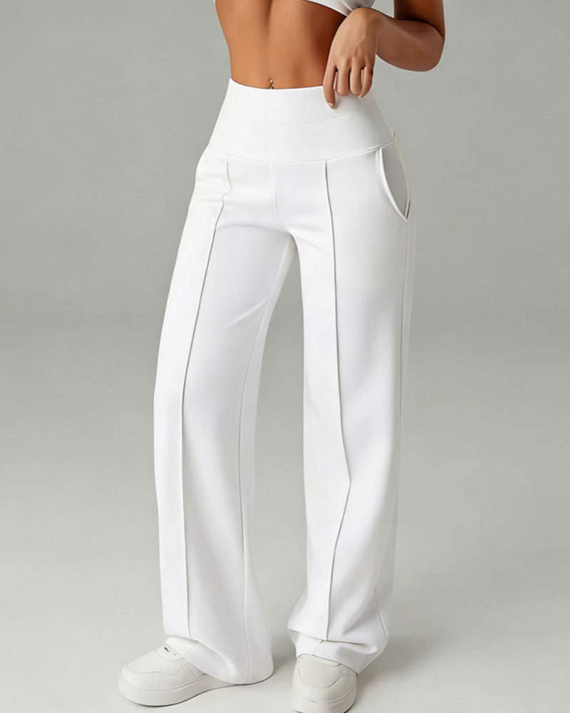 Pantalon Uni Passepoilé Jambe Droite Sport