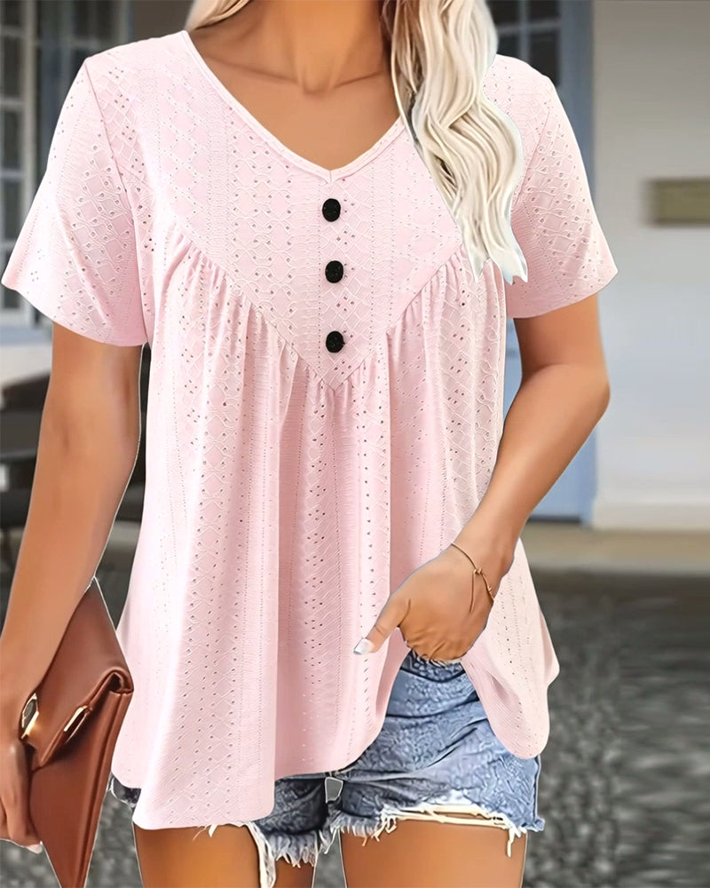 T-Shirt Casual Décolleté En V Évidé Manches Courtes