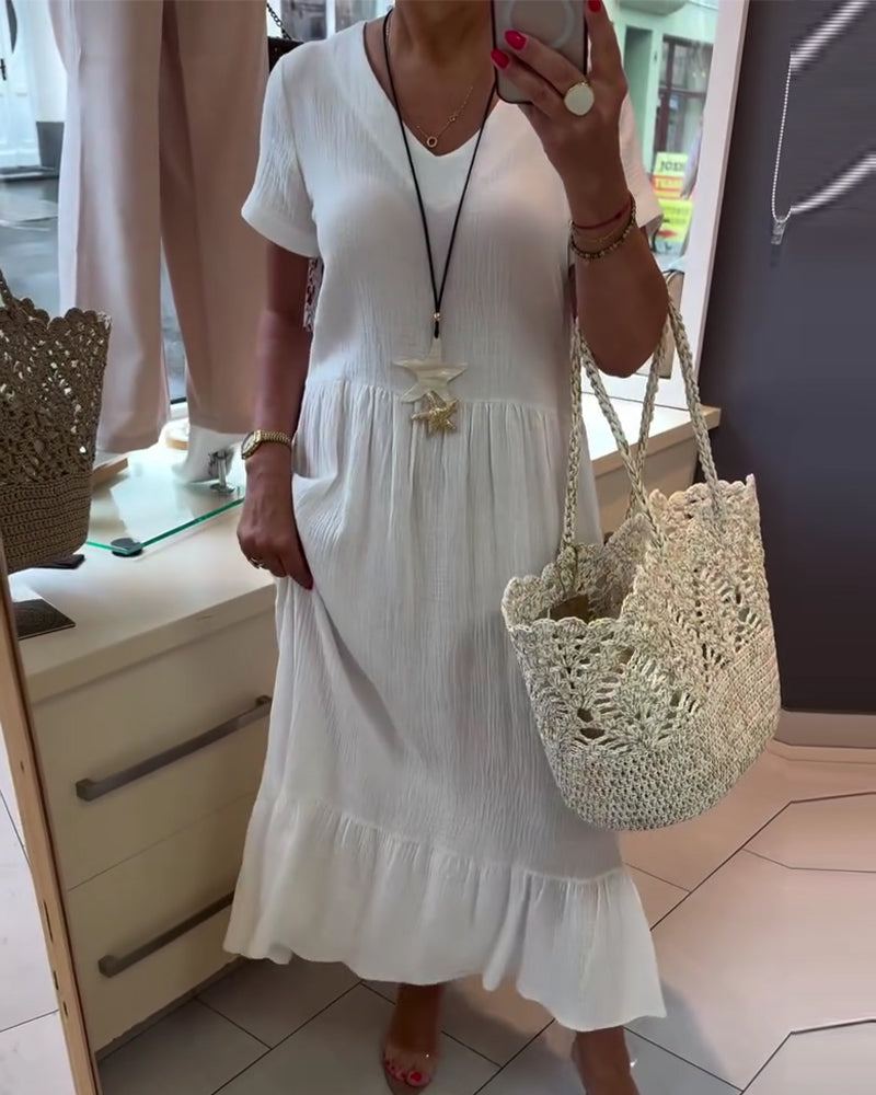 Robe Col En V Texturée Resort Longue