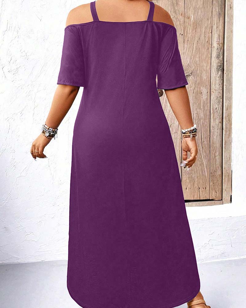 Robe Unie Col En V Épaules Dégagées Longue