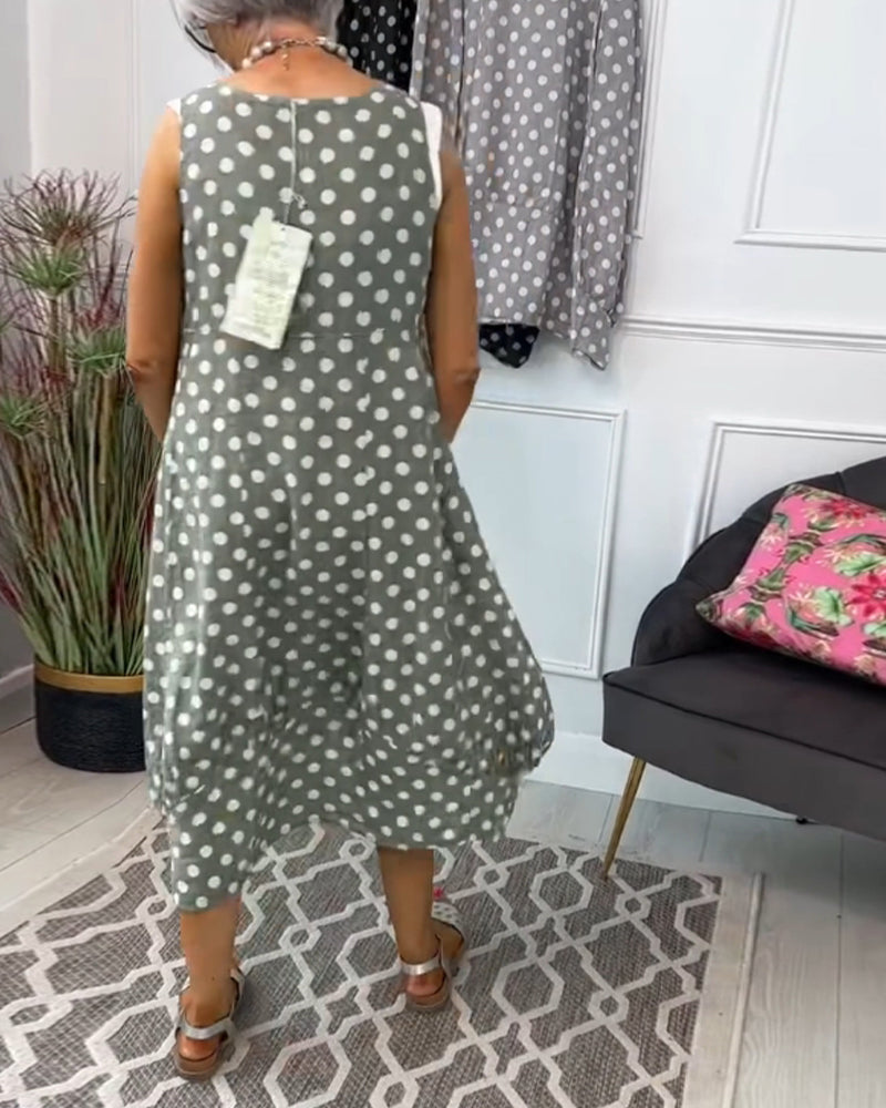 Robe décontractée sans manches à pois