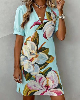 Robe Grand Imprimé Floral Col V