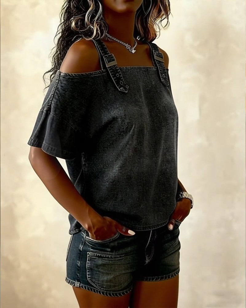 Chemisier Off-Shoulder Avec Bretelle Denim
