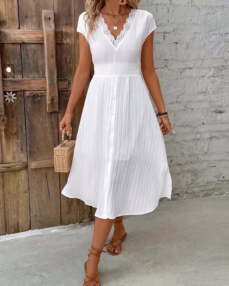 Robe Col V Bouton Fente