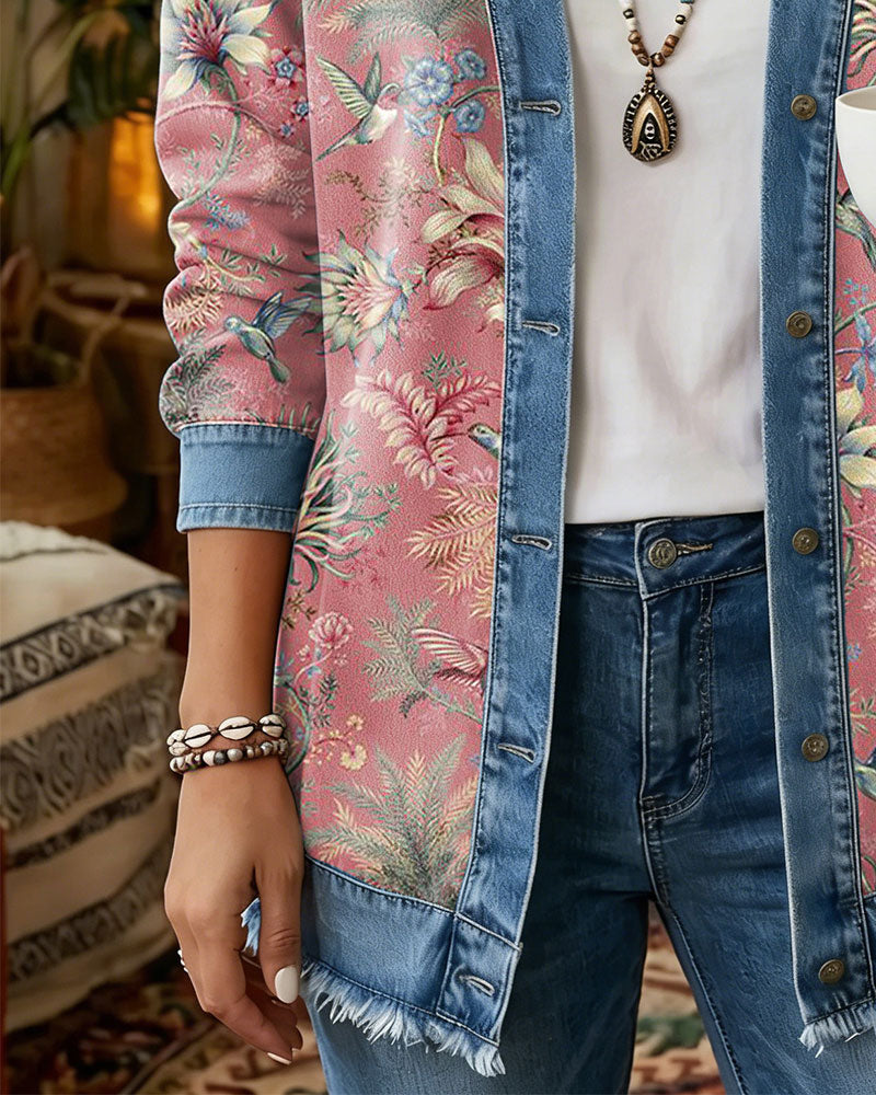Manteau Bohème Denim Patchwork Floral