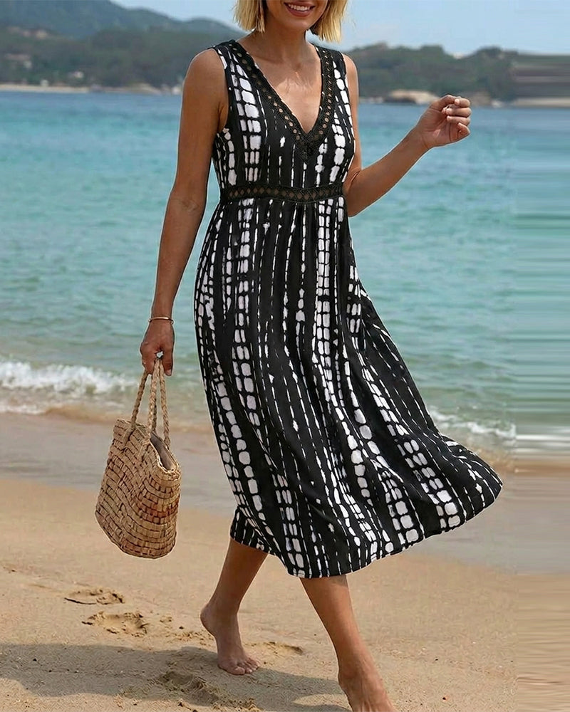 Robe Col En V Sans Manches Imprimé Abstrait