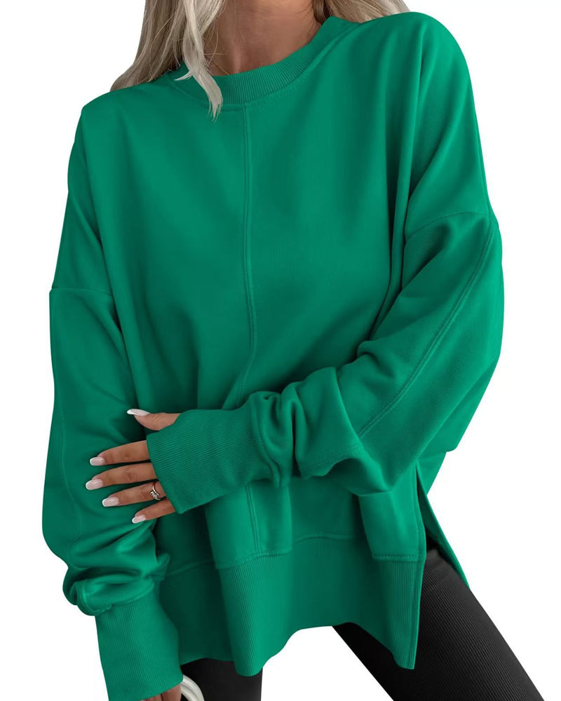 Sweatshirt Fente Latérale Col Rond Ample