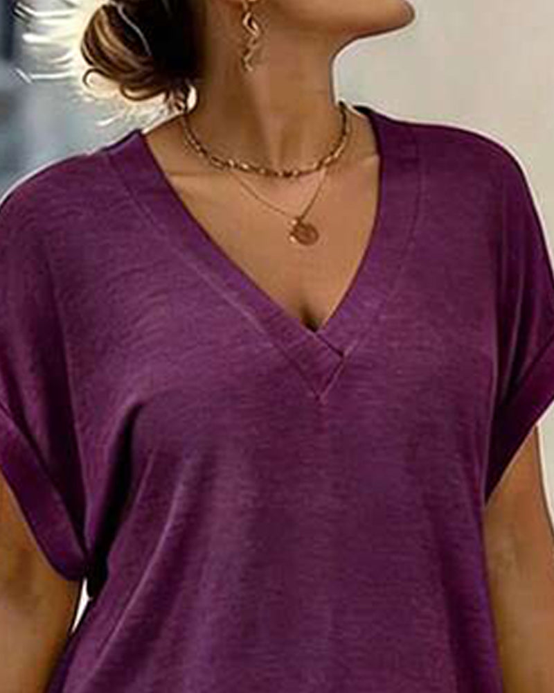 Robe Col V Manche Courte T-Shirt