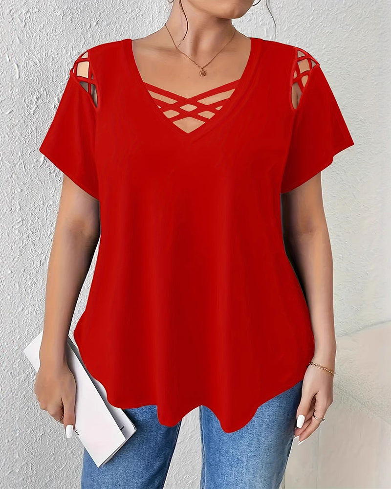 T-Shirt Unie Manches Courtes Bretelle Croisée