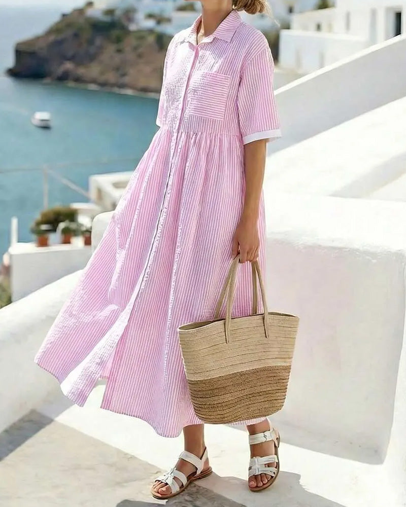 Robe Rayée Chemise Poche Maxi