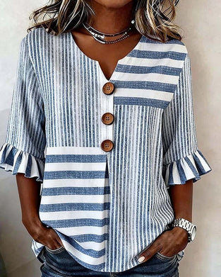 Blouse Rayée À Manches À Volants