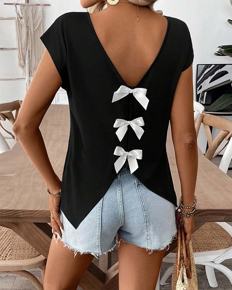 T-Shirt Col En V Dos Nœud