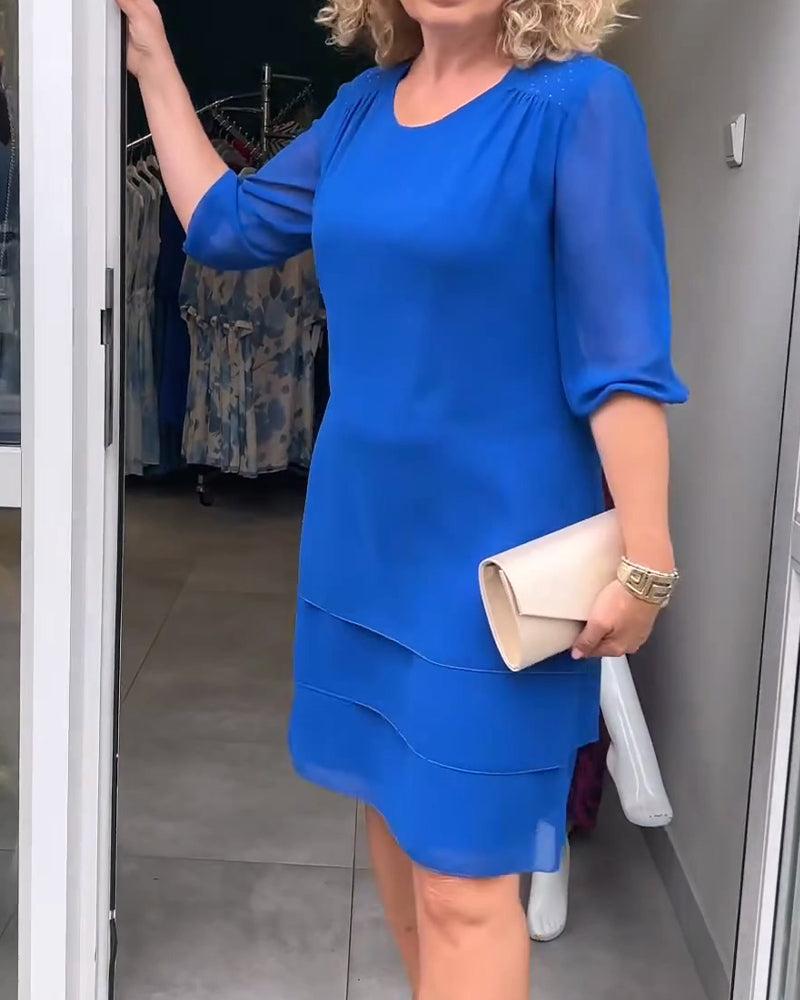 Robe Manche Demi Col Rond Double Couche Superposée