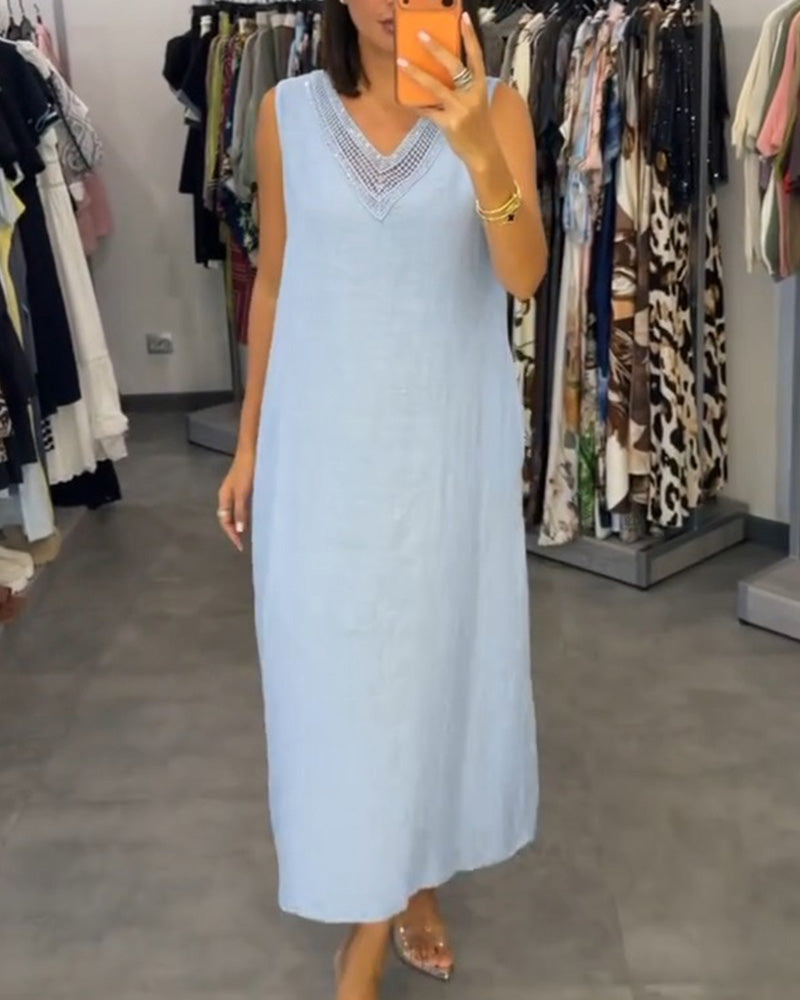 Robe Col En V Sans Manches Midi