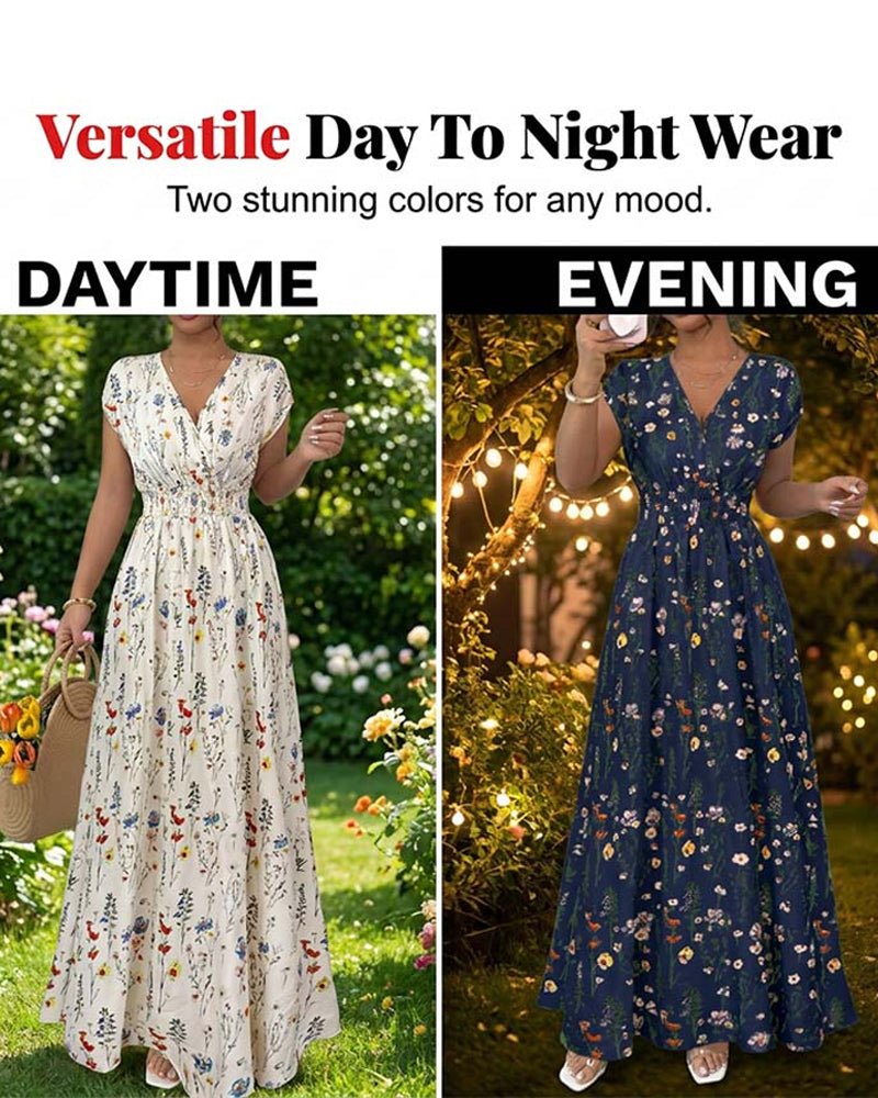 Robe Décontractée Col V Imprimée Longue Maxi