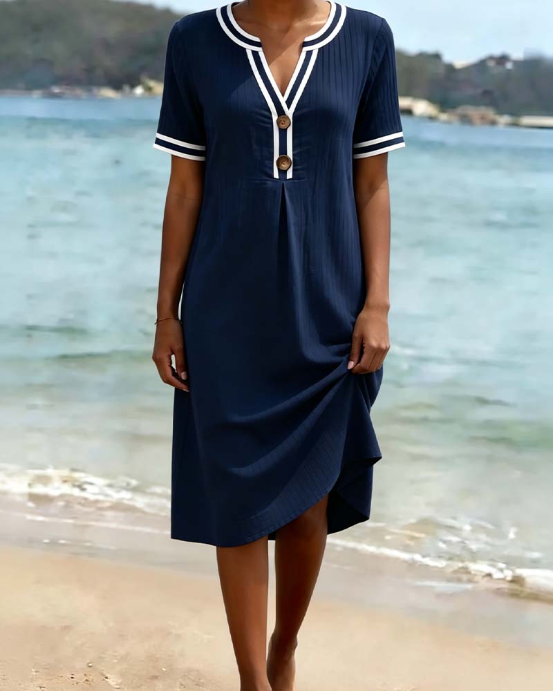 Robe Col En V Bloc De Couleur Rayé